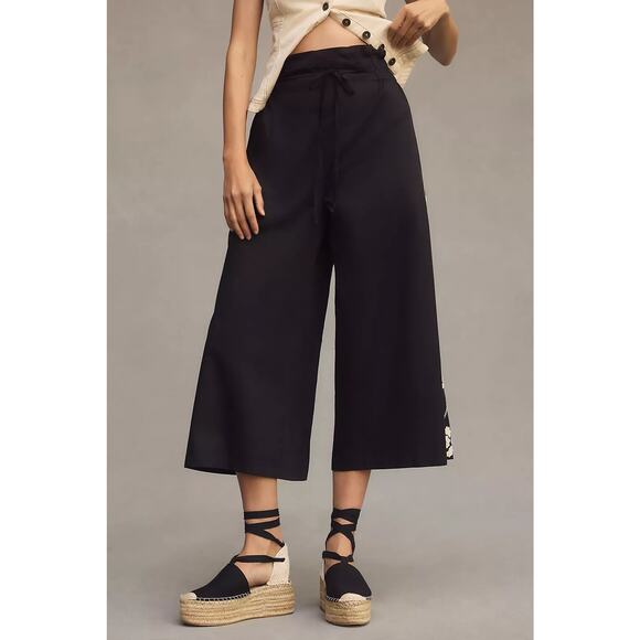 New Anthropologie Ranna Gill High-Rise Embroidered Culottes $148 SMALL Black - Picture 4 of 6